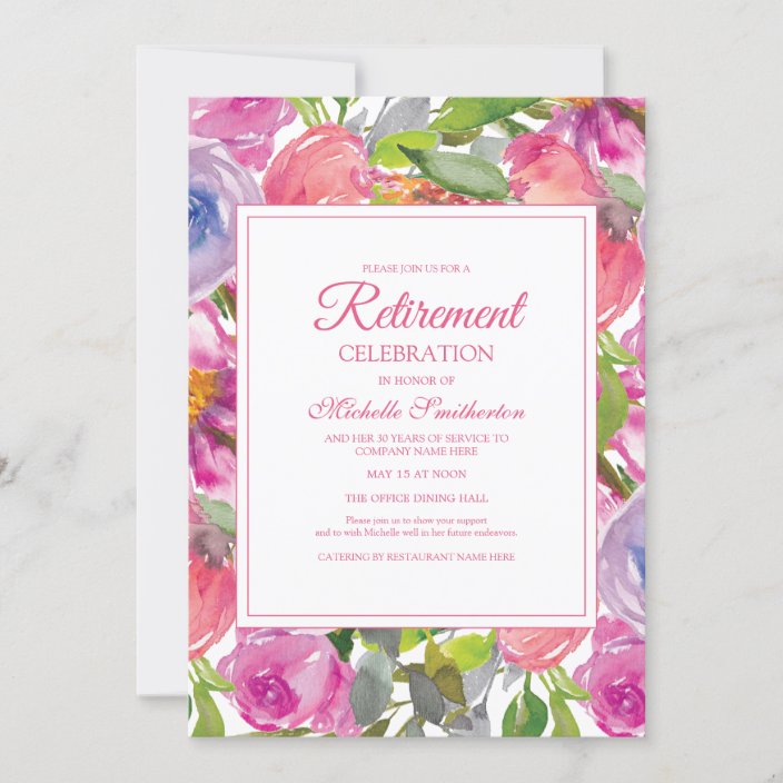 Purple Pink Watercolor Wildflower Retirement Invitation | Zazzle.com