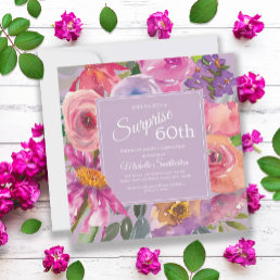 Purple Pink Watercolor Wildflowers 60th Birthday Invitation