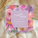 Purple Pink Watercolor Wildflowers 60th Birthday Invitation<br><div class="desc">Elegant botanical purple and pink floral on pink square surprise 60th birthday party invitation.   Text,  font,  font size and color are completely customizable,  so this card can be customized to perfectly suit your needs.</div>
