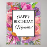 Purple Pink Watercolor Wildflowers Birthday Poster at Zazzle