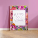 Purple Pink Watercolor Wildflowers Happy 50th Poster at Zazzle