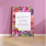 Purple Pink Watercolor Wildflowers Happy 60th Poster at Zazzle