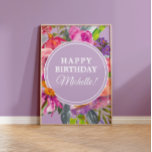 Purple Pink Watercolor Wildflowers Happy Birthday Poster at Zazzle