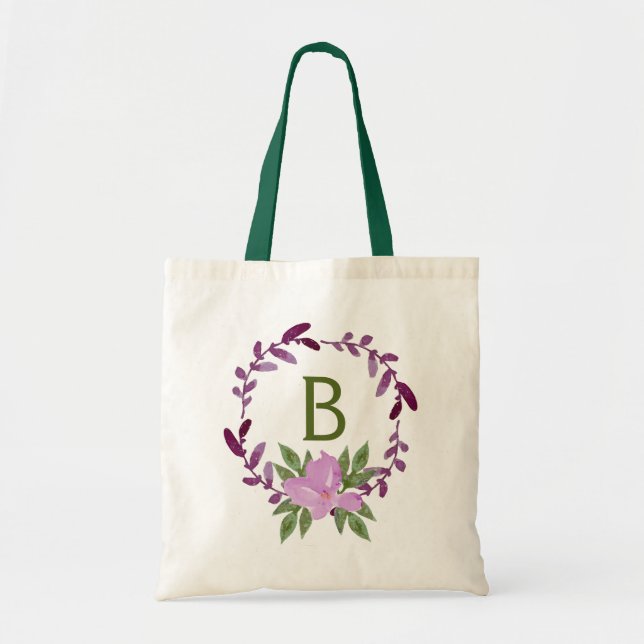 Purple & Pink Watercolor Wreath Tote Bag (Front)