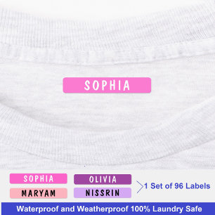 Purple Pink Waterproof Tags for Girls   Name Cloth Labels