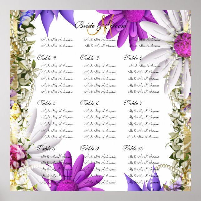 Purple pink wedding seating charts (Front)
