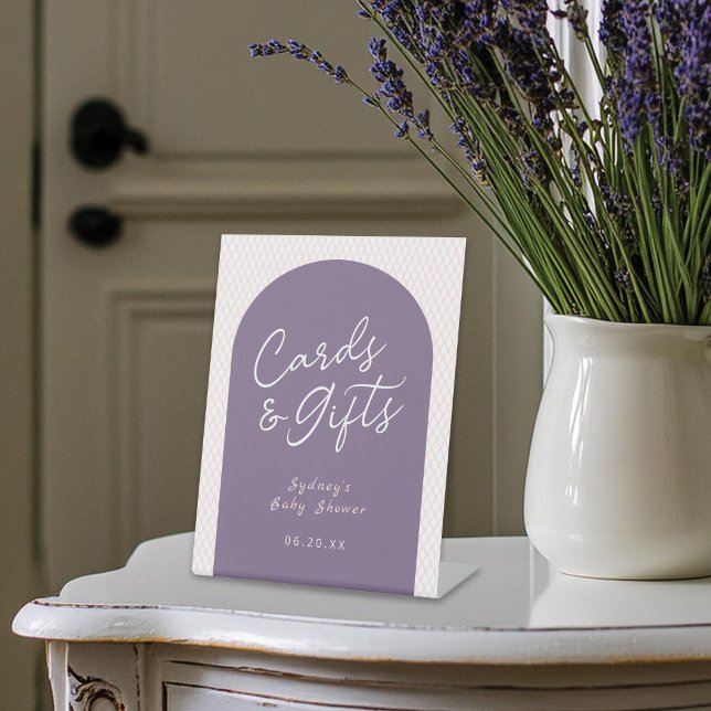 Purple Pink White Cards & Gifts Pedestal Sign (Preview of an 8" x 10" sign)