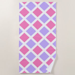 Purple Pink White Checker Diamond Pattern Beach Towel