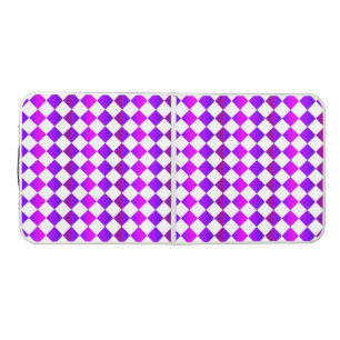 Purple Pink White Checker Diamond Pattern Beer Pong Table