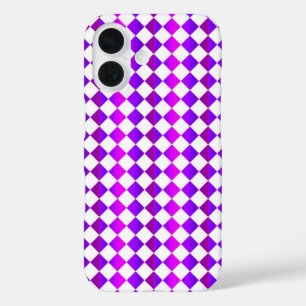 Purple Pink White Checker Diamond Pattern iPhone 16 Case