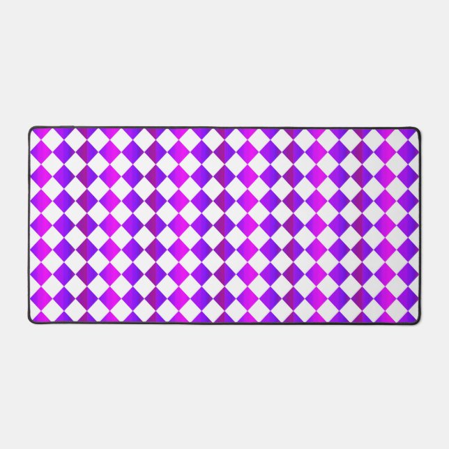 Purple Pink White Checker Diamond Pattern Desk Mat (Front)