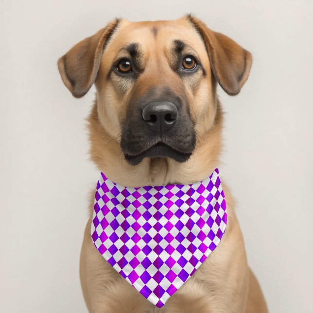 Purple Pink White Checker Diamond Pattern Pet Bandana Collar (Dog 2)