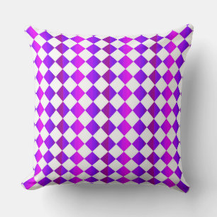 Purple Pink White Checker Diamond Pattern  Throw Pillow