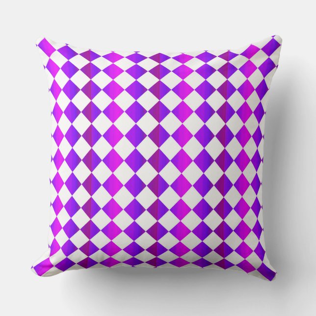 Purple Pink White Checker Diamond Pattern  Throw Pillow (Front)