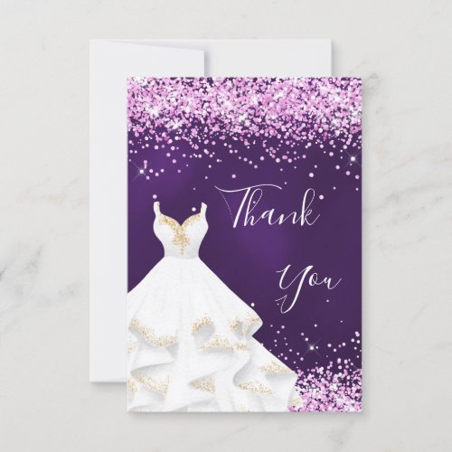 Purple pink white dress glitter glamorous thank you card