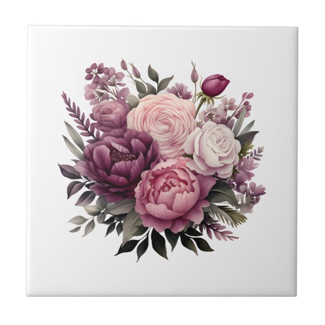 Purple Pink White Floral Bathroom Kitchen Remodel Ceramic Tile (Front)