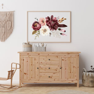 Purple Pink White Floral Botanical Flowers Boho Poster