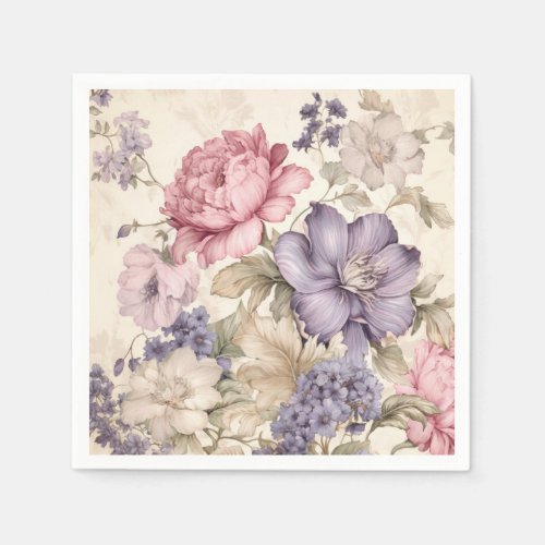 Purple Pink White Floral Napkins