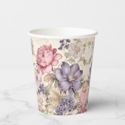 Purple Pink White Floral Paper Cups