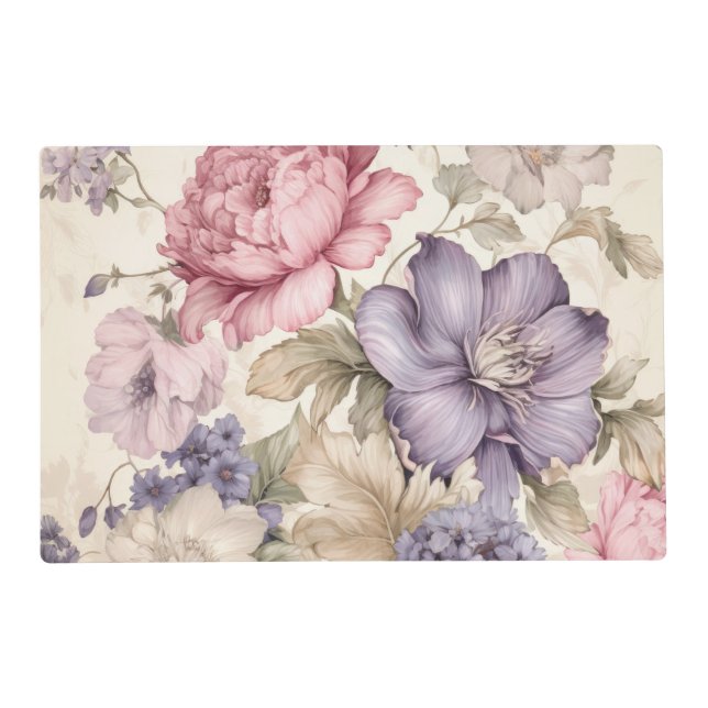 Purple Pink White Floral Placemat (Front)