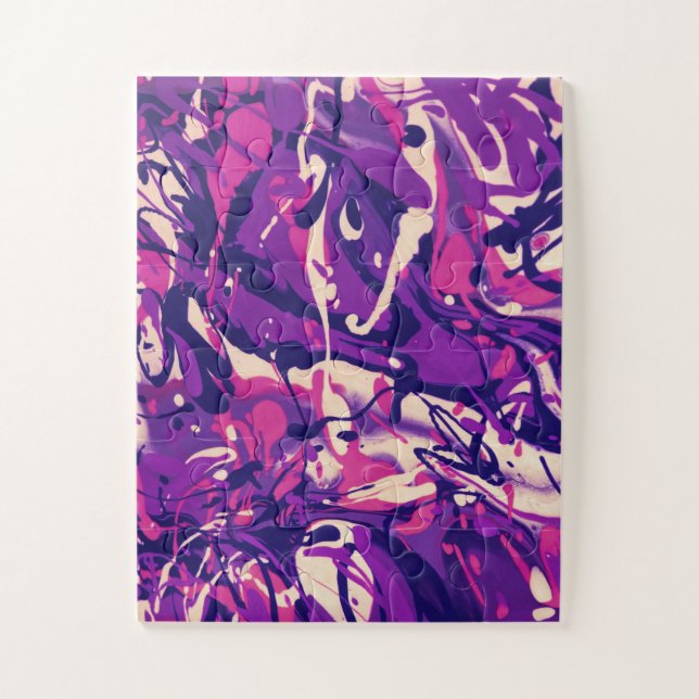 Purple, Pink & White Paint Swirl Pattern Jigsaw Puzzle (Vertical)