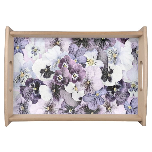 Purple Pink White Pansies Vintage Drawing    Serving Tray (Front)