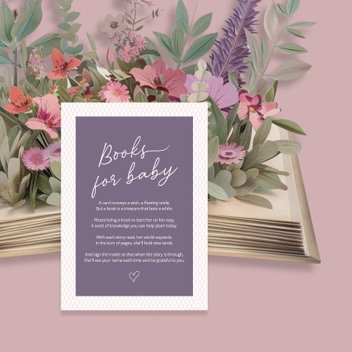 Purple Pink White Script Books for Baby Enclosure Card