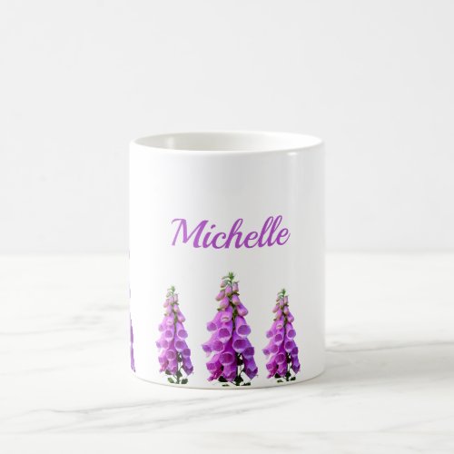 Purple pink white wildflowers floral monogram coffee mug