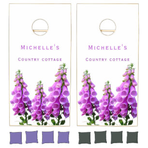 Purple pink white wildflowers florals name cornhole set