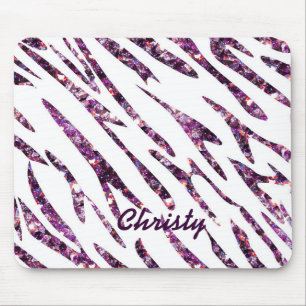 Purple Pink White Zebra Print Glitter Mouse Pad