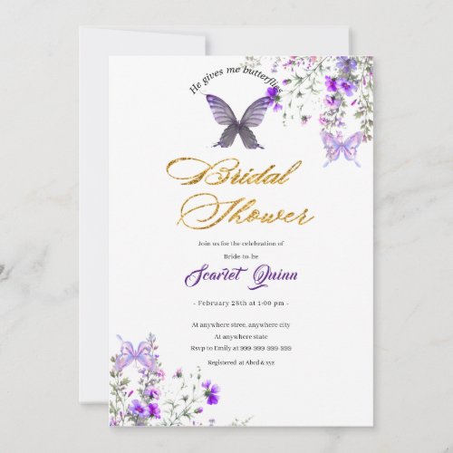 Purple_pink wild floral watercolor bridal shower invitation