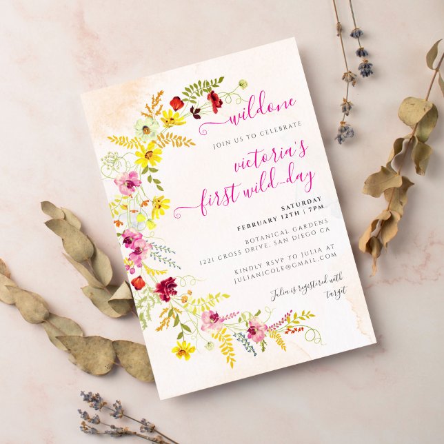 Purple Pink Wild Orchid Flowers Wreath Birthday Invitation (Creator Uploaded)