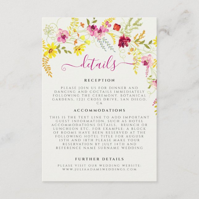 Purple Pink Wild Orchid Flowers Wreath Wedding Enclosure Card (Front)
