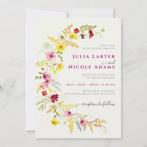 Purple Pink Wild Orchid Flowers Wreath Wedding Invitation