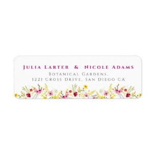 Purple Pink Wild Orchid Flowers Wreath Wedding Label