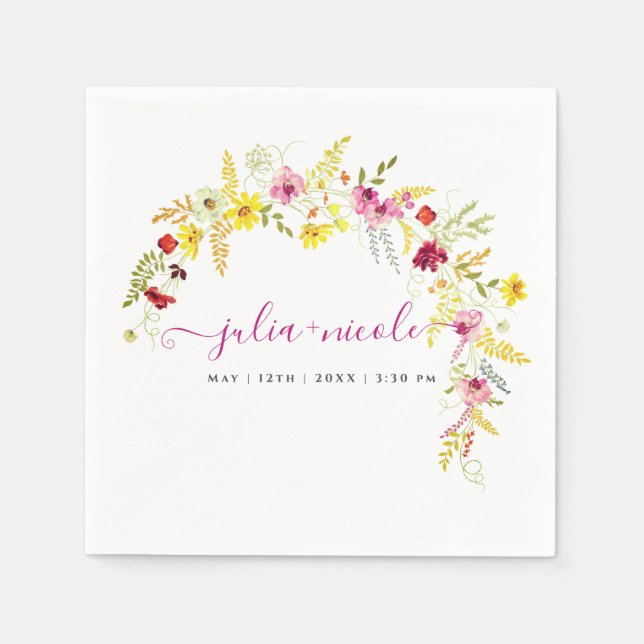 Purple Pink Wild Orchid Flowers Wreath Wedding Napkins (Front)