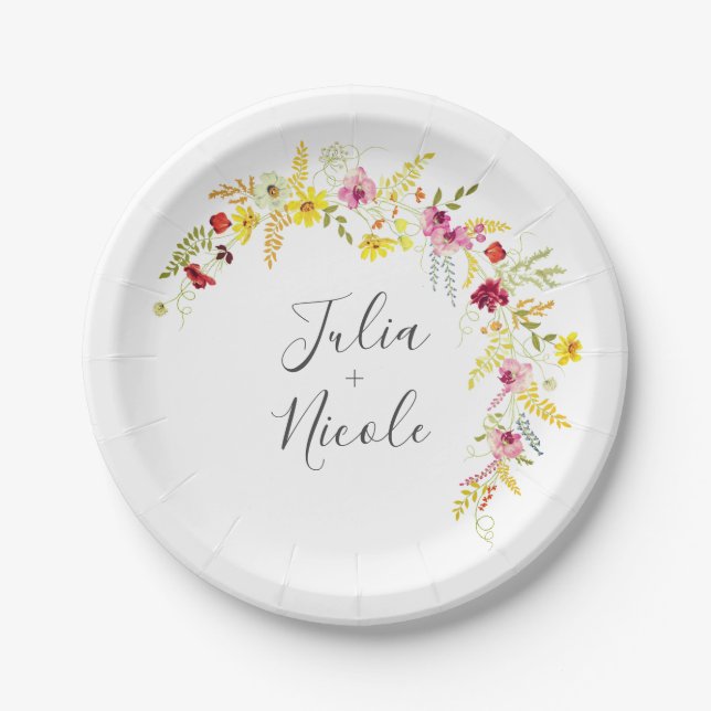 Purple Pink Wild Orchid Flowers Wreath Wedding Paper Plates (Front)