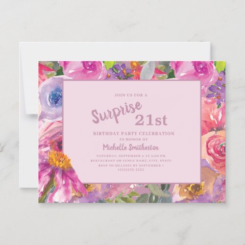 Purple Pink Wildflower 21st Birthday Party Magnetic Invitation