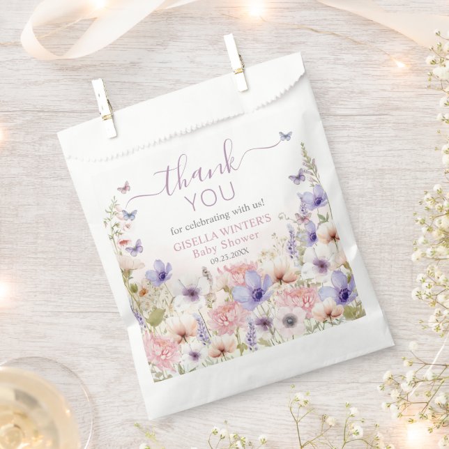 Purple Pink Wildflower Butterflies Baby in Bloom Favor Bag (Clipped)