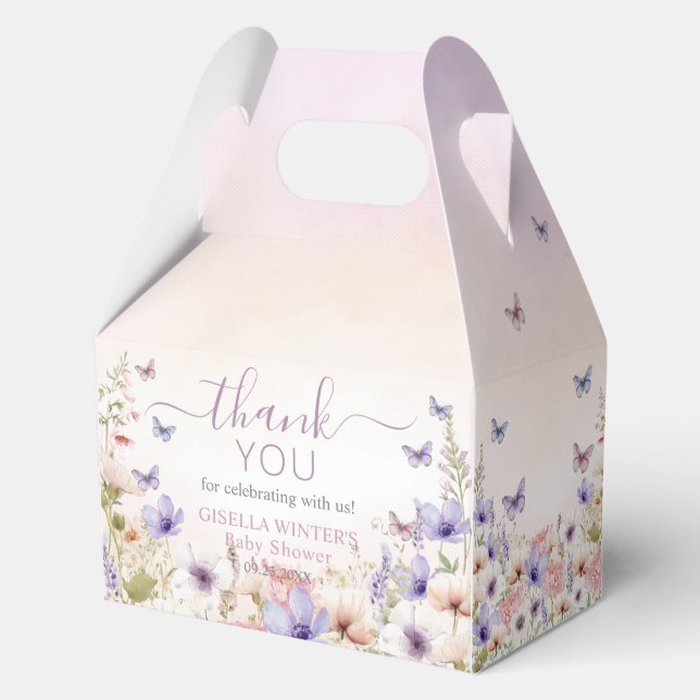 Purple Pink Wildflower Butterflies Baby in Bloom Favor Boxes (Front)