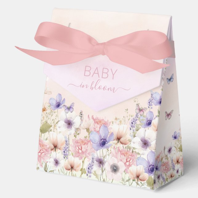 Purple Pink Wildflower Butterflies Baby in Bloom Favor Boxes (Front)