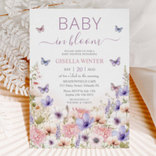 Purple Pink Wildflower Butterflies Baby in Bloom Invitation