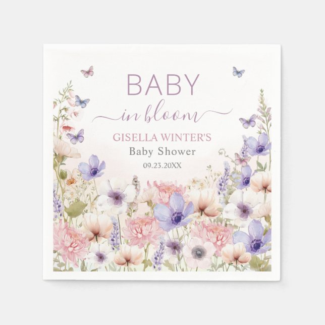 Purple Pink Wildflower Butterflies Baby in Bloom Napkins (Front)