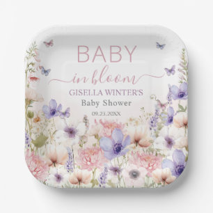 Purple Pink Wildflower Butterflies Baby in Bloom Paper Plates