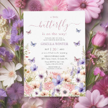 Purple Pink Wildflower Butterflies Baby Shower