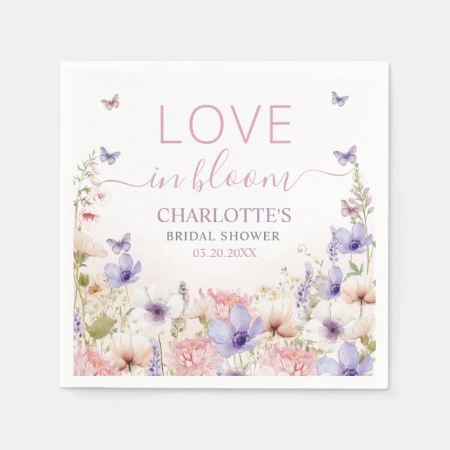 Purple Pink Wildflower Butterflies Love in Bloom Napkins (Front)