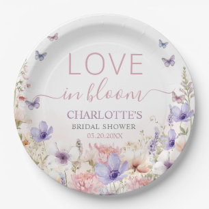Purple Pink Wildflower Butterflies Love in Bloom Paper Plates