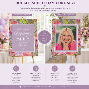 Purple Pink Wildflowers 2-Sided Birthday Photo Foa Foam Board