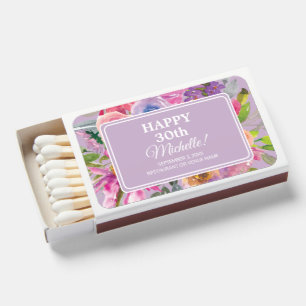 Purple Pink Wildflowers 30th Birthday Matchboxes