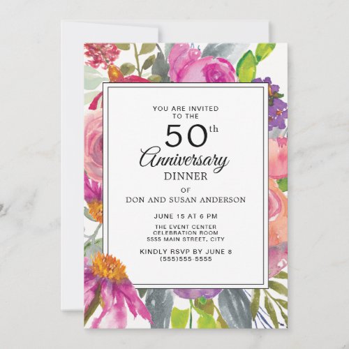Purple Pink Wildflowers 50th Wedding Anniversary Invitation